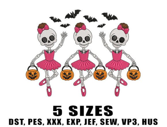 Ballerina Skeleton Embroidery Design: A Spooky-Cute Seller’s Pick
