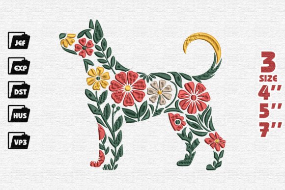 Earthy Floral Dog Silhouette Embroidery