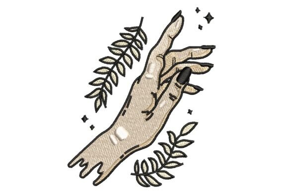 Mystical Hand with Leaves and Stars Embroidery Design